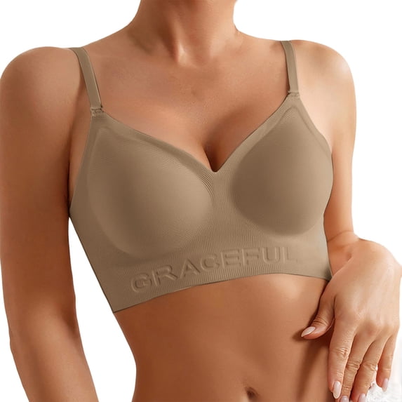 Bras for Women Solid Color Smoothing Wireless Bra Coffee Size 42