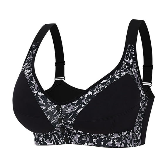 Bras for Women Sports Plus Size Bras for Women, Front Button Bra Wiresless Bralettes Soft Comfortable Underwear Balconette Black 5XL