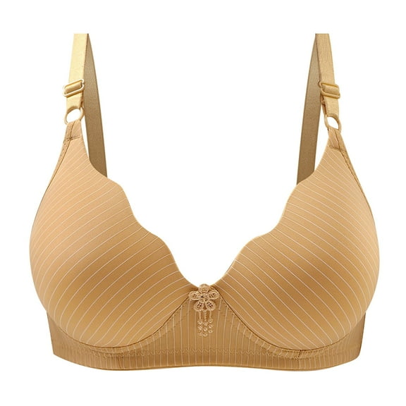 Bras for Women,Striped Print Bralette Soft Comfort Wireless Bra Breathable Seamless Everyday Underwear,Sports Bras for Women,Khaki,42