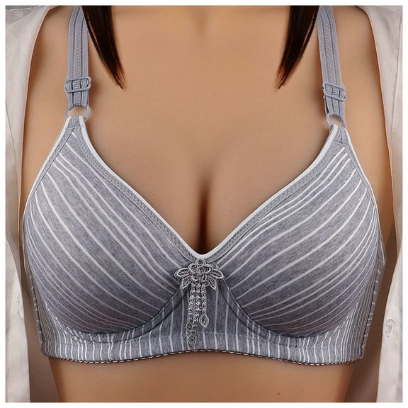 Bras for Women,Striped Print Push Up Bra for Small Chest Breathable Comfort Everyday Wear,Sports Bras for Women,Grey,85B