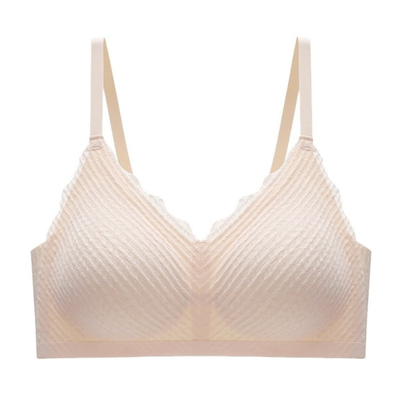 Bras for Women,Summer Comfort Lace Strap Latex Traceless Gathering Breathable And Bra,Sports Bras for Women,Beige,L