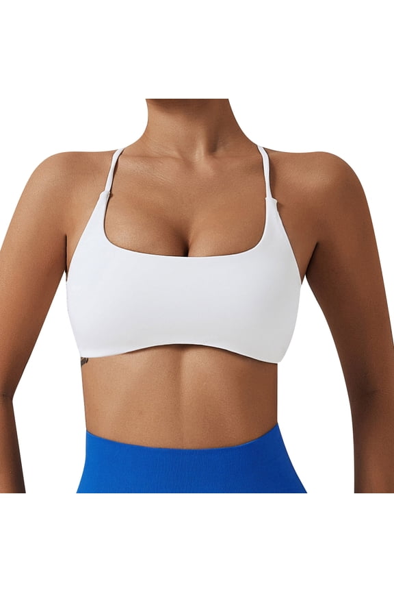 Bras for Women,Supportive Sports Bra Padded Bustier Back Design Yoga Fitness Workout Top No Underwire Spaghetti Straps,Sports Bras for Women,White,S