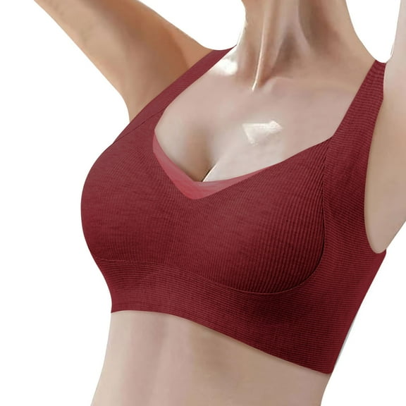 Bras for Women,Thin Seamless Vest Soft Support Breathable Bra for Large Chest with Small Half Fixed Cup,Sports Bras for Women,Red,M