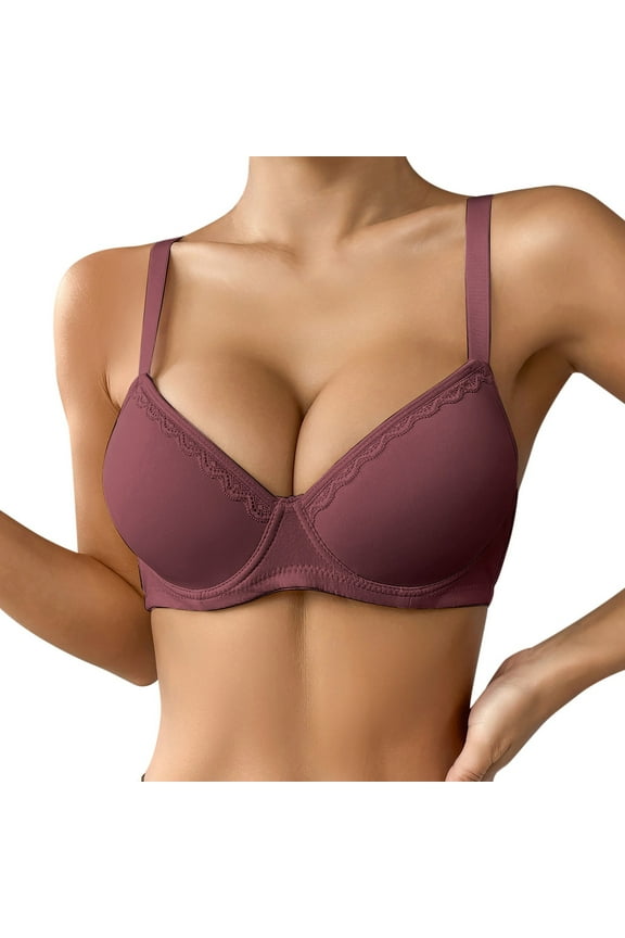 Bras for Women,Thin Solid Color Comfortable Breathable Push Up Underwire Triple Bra for Use,Sports Bras for Women,Brown,80B