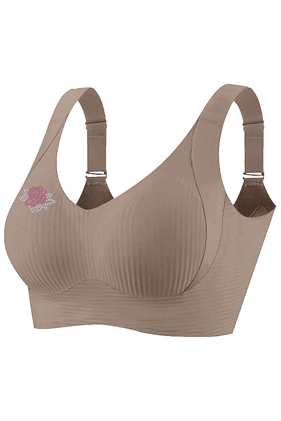 Bras for Women Trendy Rose Hot Drill Print Push Up Full Coverage T-Shirt Bra Everyday Bralettes Corset Underwear Gray Large