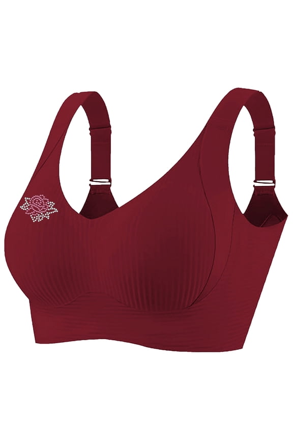 Bras for Women Trendy Rose Hot Drill Print Push Up Full Coverage T-Shirt Bra Everyday Bralettes Corset Underwear Red XX-Large