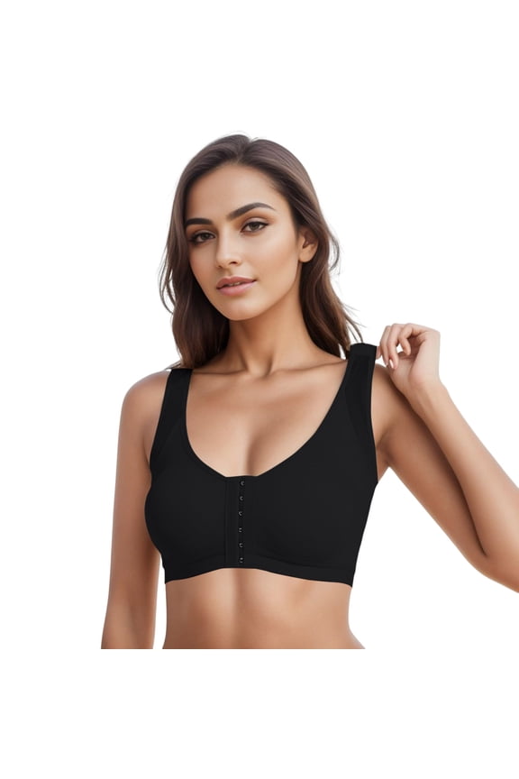 Bras for Women Underwear Front Button Closure Sports Bra Large Size Steel Rim Underwear Open Bra on Clearance Black XL