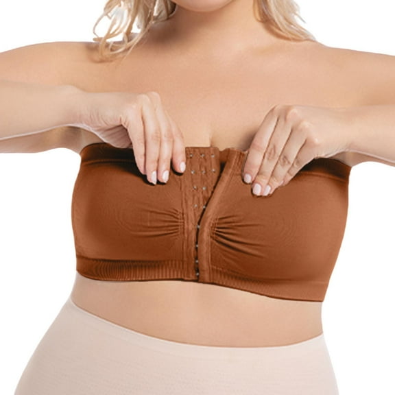 Bras for Women,Versatile Front Closure Wireless Strapless Bandeau Bra For Women Everyday Comfort Seamless Support,Sports Bras for Women,Brown,2XL