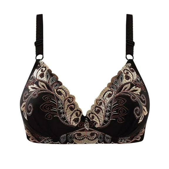 Bras for Women Wirefree Back-Smoothing Bra Feature V-Neck Full-Figure Bra Style W-1150 Hook and Eye Closure Soft Sports Bras Black S