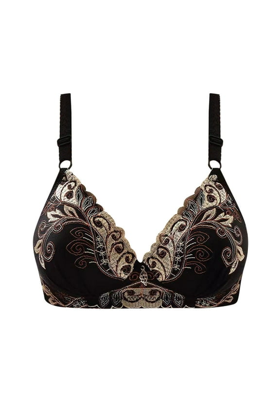 Bras for Women Wirefree Back-Smoothing Bra Feature V-Neck Full-Figure Bra Style W-1150 Hook and Eye Closure Soft Sports Bras Black S