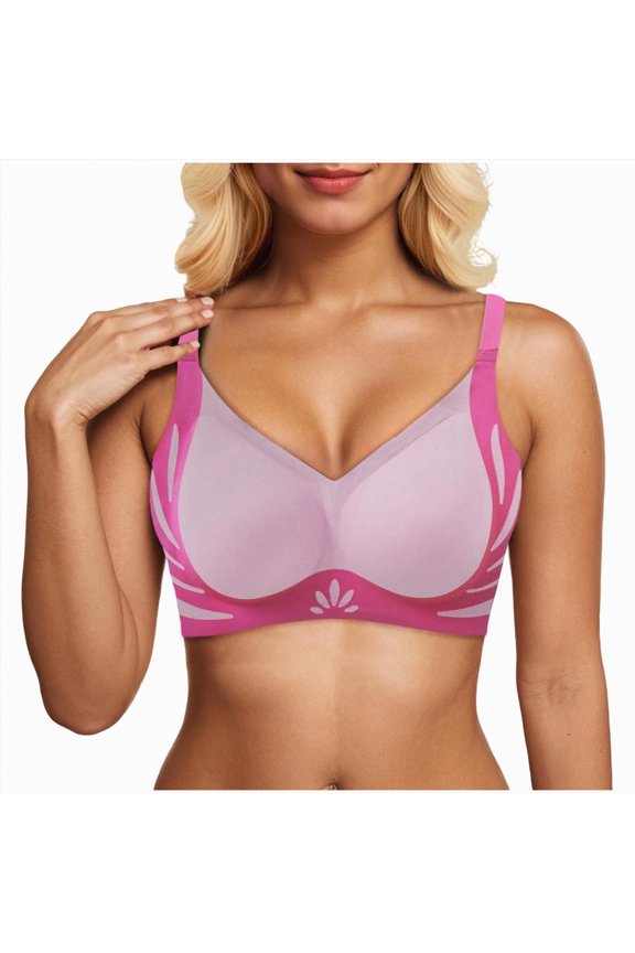 Bras for Women Wireless Comfortable Push Up Bra Scalloped Seamless Full Coverage No Underwire Supportive T Shirt Bras(Pink,XXL)