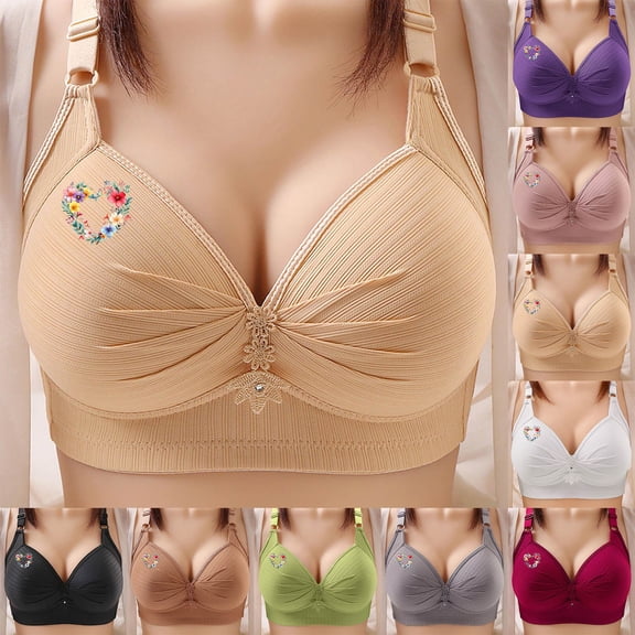Bras for Women Wireless Plus Size Breathable Daily Underwear Small Print Bra Beige XS-4XL