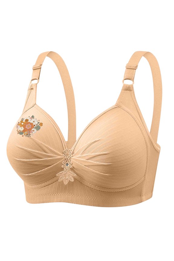Bras for Women Wireless Push Up Adjustable Strap Full Coverage Bralettes No Underwire Comfy Sleep T-Shirt Bra Beige X-Large