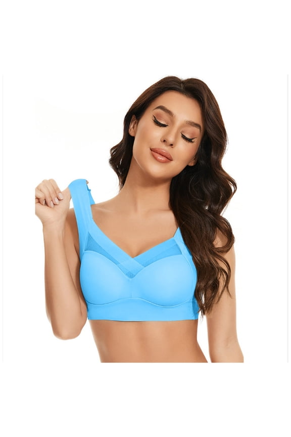 Bras for Women Wireless Sports New Women Fashion Sports Bra Underwear Bra Everyday Underwear Sky Blue L-6Xl