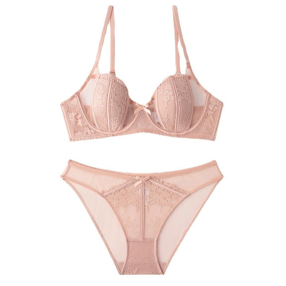 Bras for Women Women Comfortable Sexy Thin Lace Underwear With Side Breathable Bra Set Pink L