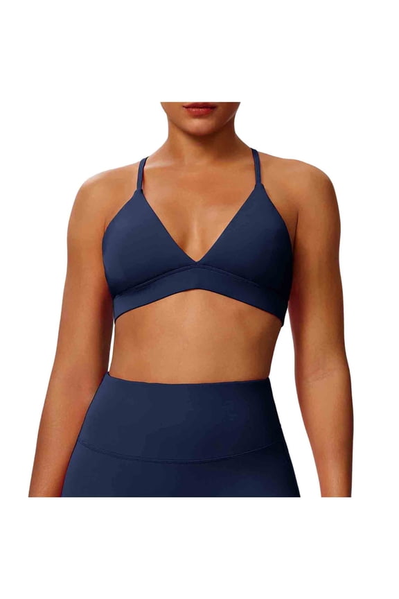 Bras for Women, Women's Longline Sports Bra Triangle Bralette Criss Cross Back Padded Top Low Coverage Wireless Yoga Workout Bras Navy L