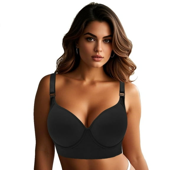Bras for Women,Women's Push Up Bra,Full Coverage Underwire Bra,Hide Back Fat Deep Cup Bra,Back Fat Smoothing Bra Black 38D