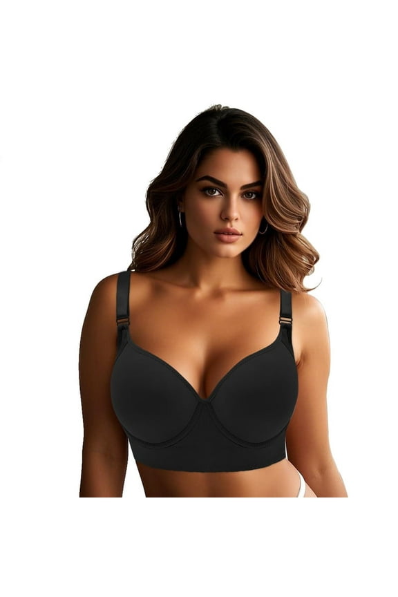 Bras for Women,Women's Push Up Bra,Full Coverage Underwire Bra,Hide Back Fat Deep Cup Bra,Back Fat Smoothing Bra Black 42DD