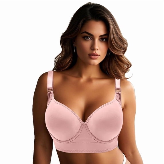 Bras for Women,Women's Push Up Bra,Full Coverage Underwire Bra,Hide Back Fat Deep Cup Bra,Back Fat Smoothing Bra RosePink 42B