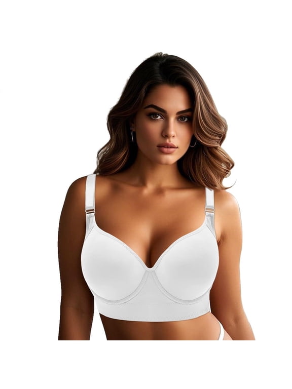 Bras for Women,Women's Push Up Bra,Full Coverage Underwire Bra,Hide Back Fat Deep Cup Bra,Back Fat Smoothing Bra White 38B