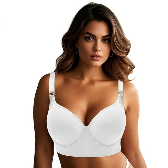 Bras for Women，Women's Push Up Bra,Full Coverage Underwire Bra,Hide Back Fat Deep Cup Bra,Back Fat Smoothing Bra White 38C