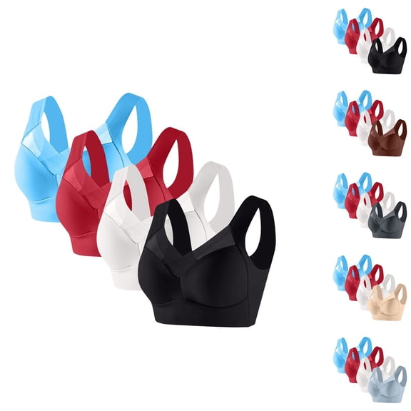 Bras for Women Women's Underwire Push Up Bra Ndbuld 4PC Women's No Steel Ring Lactation Bra Back Adjustment Yoga Running Bra Black XL