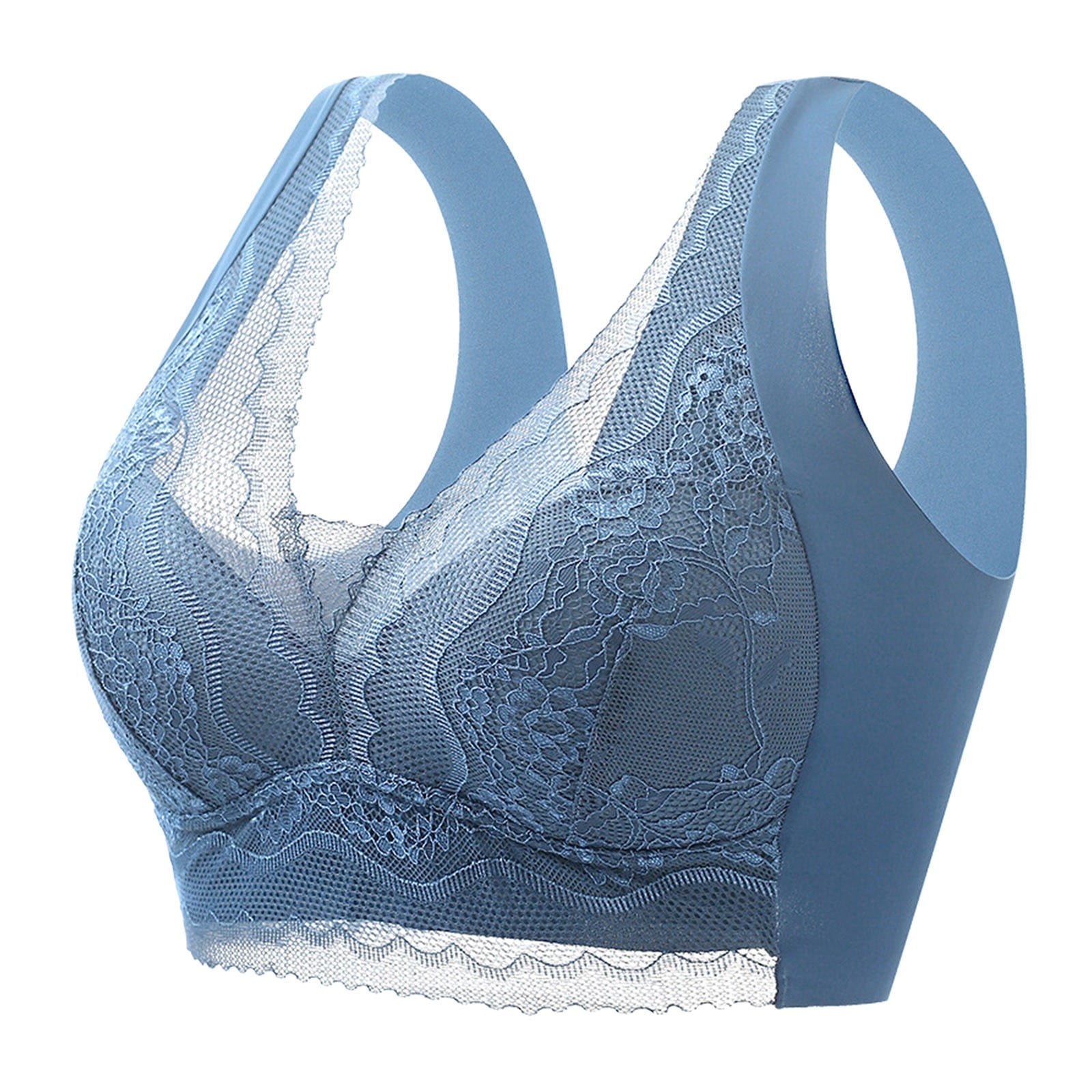 Bras for Women Women's V Neck Lace Fixed Cup Wide Shoulder Anti