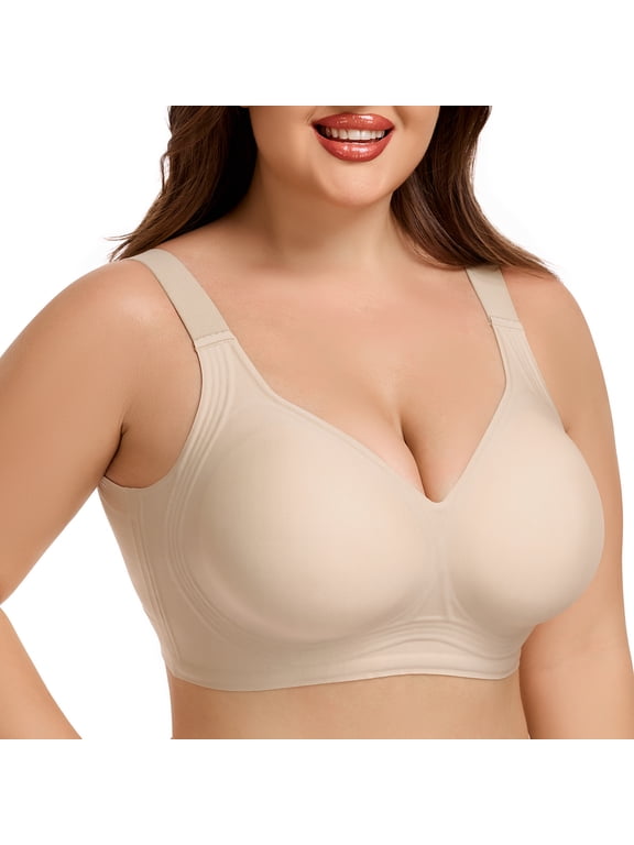 Jelly Bras for Women Plus Size Wireless Bra Push Up Bra Full Coverage Support Wide Strap Seamless Comfort Tshirt Bra