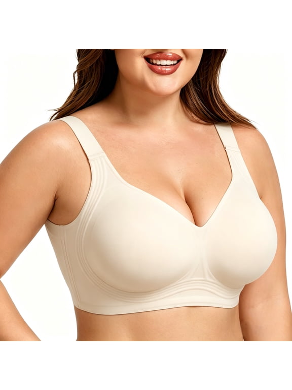 Jelly Bras for Women Plus Size Wireless Bra Push Up Bra Full Coverage Support Wide Strap Seamless Comfort Tshirt Bra