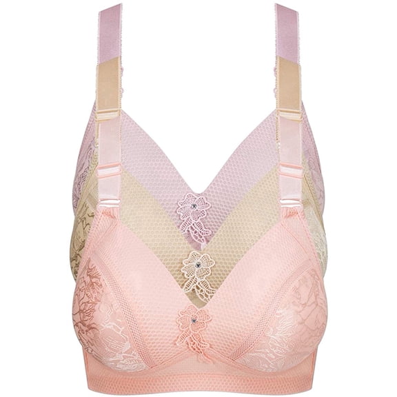 Bras for Women pack of 3 , No Wire Jacquard Bra Convertible Plunge Bra, Light Padded Bras B-40C