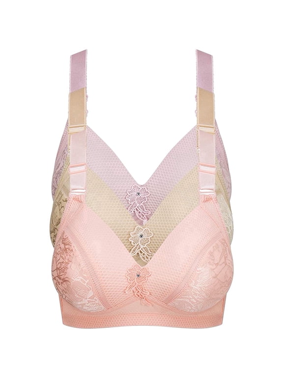 Bras for Women, Pack of 3 - No Wire Jacquard Bra, Light Padded Push-Up Bra B-40C