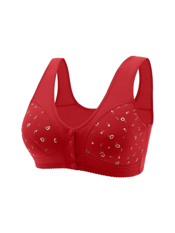 Bras for Women qinhaie Comfortable Front Closure Wireless Bra for Women, No Underwire Everyday Bra, Front Snap or Button Soft Breathable Red Bra