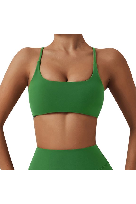 Bras for Women’s Yoga Bra Padded Crossback Bustier for Fitness and Workouts Without Underwire Spaghetti Straps Green L