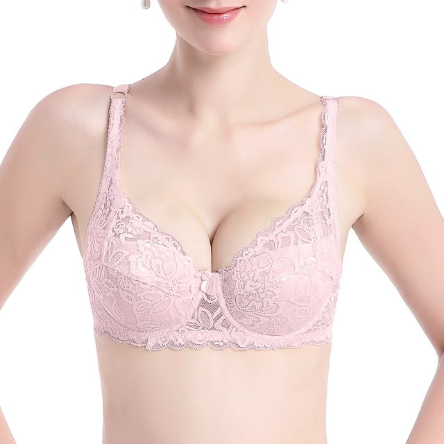 Loopsun Plus Size Bras for Women, Womens Steel Ring Gathering Bra Underwear Daily Bra Pink L