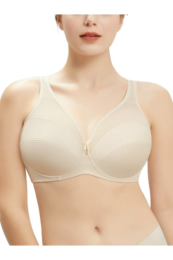 Bras for women underwire full coverage full figure womens bra unlined plus size cross back wide straps wire minimizer bra for heavy breast unpadded bras Beige 38 DDD 38DDD