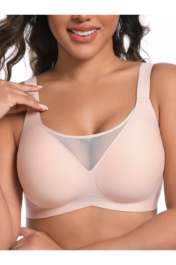 Bras for women no underwire women bras no underwire full support seamless bra for women bras for big busted women bras without underwire for women full coverage mesh neck bra Beige XXL