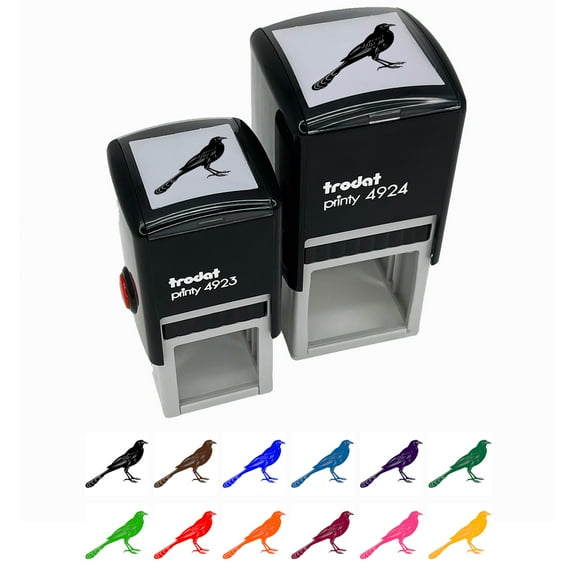 Brash Great-Tailed Grackle Black Bird Self-Inking Rubber Stamp Ink Stamper - Red Ink - Large 1-1/2 Inch