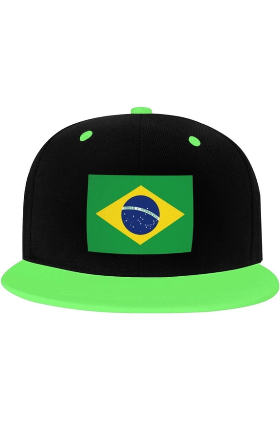 Brasil Flag Hip Hop Hat Two Tone Flat Bill 6 Panel Cap Unisex Green
