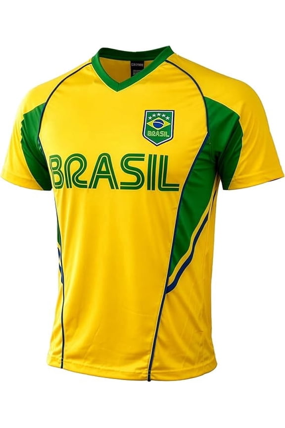 Brazil Soccer Jersey, Yellow/Green, 100% Poly, YXS-XXL