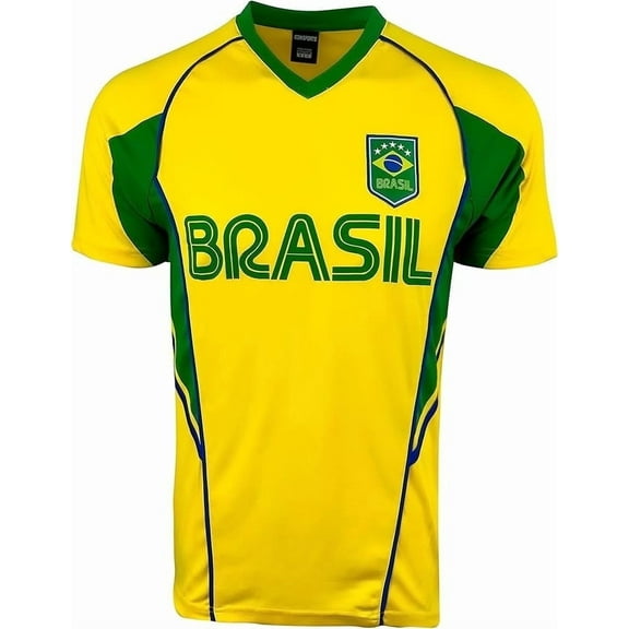 Icon Sports Brazil Soccer Jersey, Yellow/Green, 100% Poly, YS-XXL