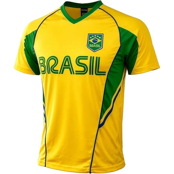 Icon Sports Brazil Soccer Jersey, Yellow/Green, 100% Poly, YXS-XXL