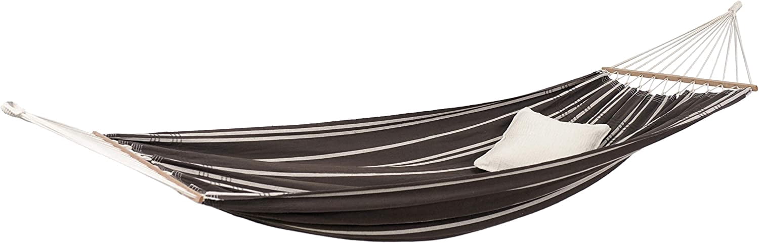 Brasilia Hammock, Handwoven, Polyester/Cotton Blend, Mocha, Single Size, Spreader Bar, 122" L X 55" W, Holds up to 330lbs