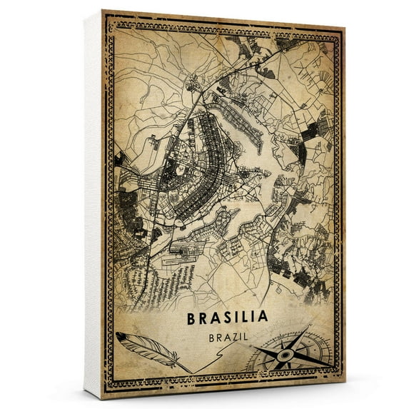 Brasilia Vintage Map Prints Canvas, Brazil Map Art Canvas, Canvas, Brasilia Map City style Watercolor art Canvas