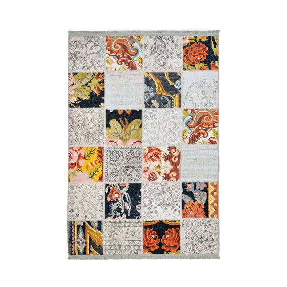 Braslovce White Patchwork Polyester Area Rugs for Living Room Washable Rugs Boho Area Rug Soft Neutral Geometric Bohemian Carpet Distressed Indoor Rug for Bedroom Dining Room Foldable Nonslip Rug