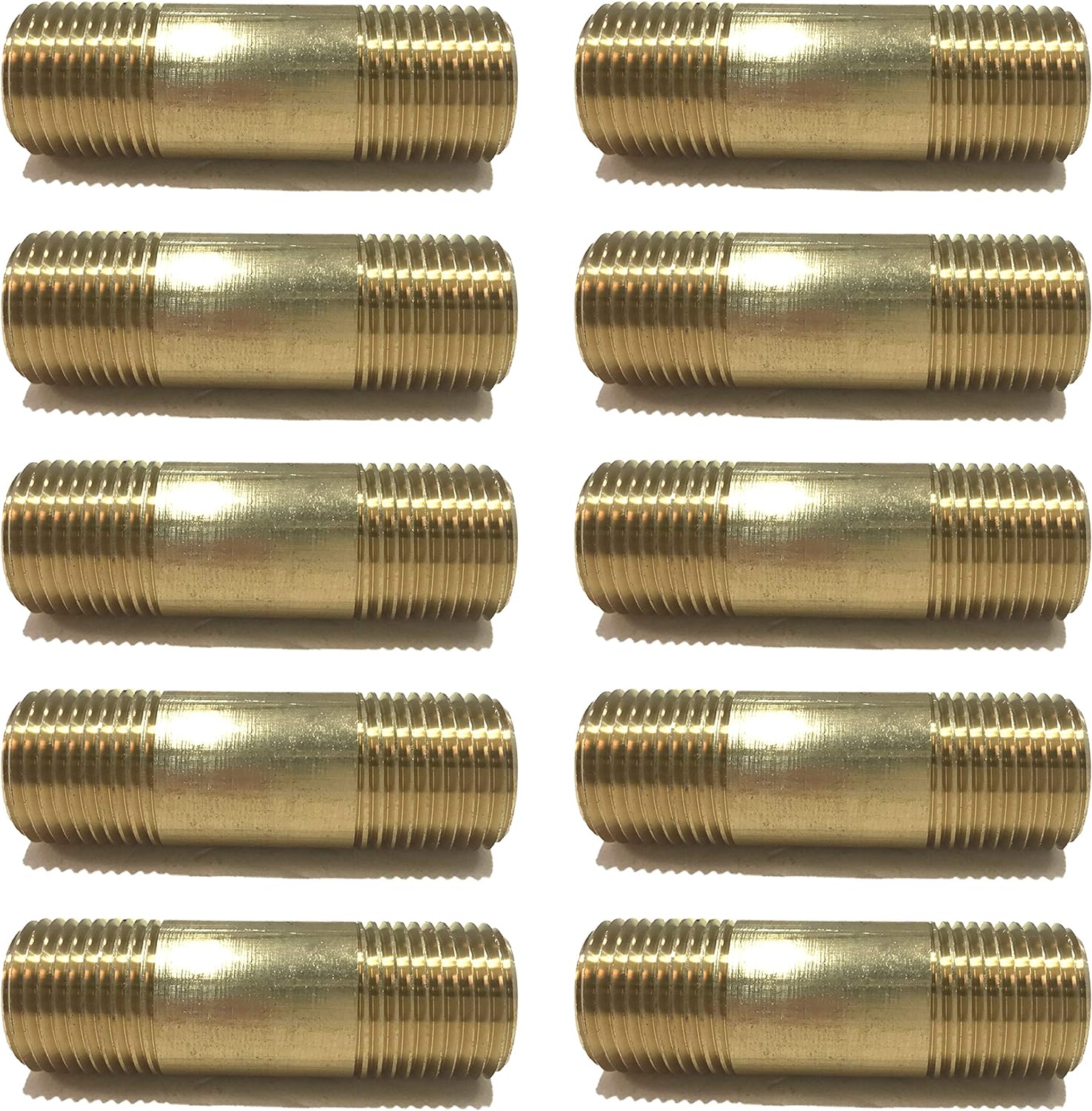 Brass Nipple 1/2" X 1/2", 21/2" Length, Male NPT MNPT Fuel / AIR/ Water / Oil/ Gas (Qty 10