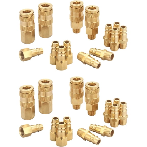 Brass 1/4 Inch NPT High Flow Air Coupler and Plug Kit, Air Hose Quick Connect Adapter, V Style, Air Compressor Fittings, (28 Piece)