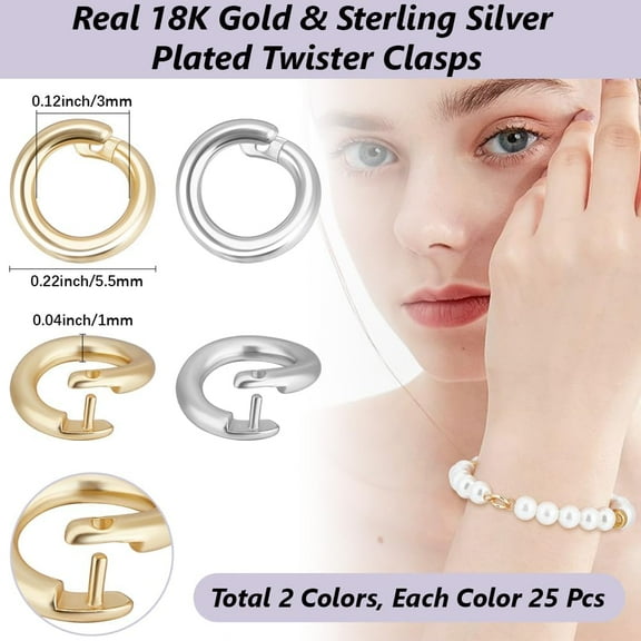 Brass 1 Box 50Pcs Split Jump Ring OD 5.5mm ID 3mm 18K Gold & 925 Sterling Silver Plated Round Connector Locking Jump Rings Open O Ring for Charms Necklaces Pendants Bracelets Making Jewelry