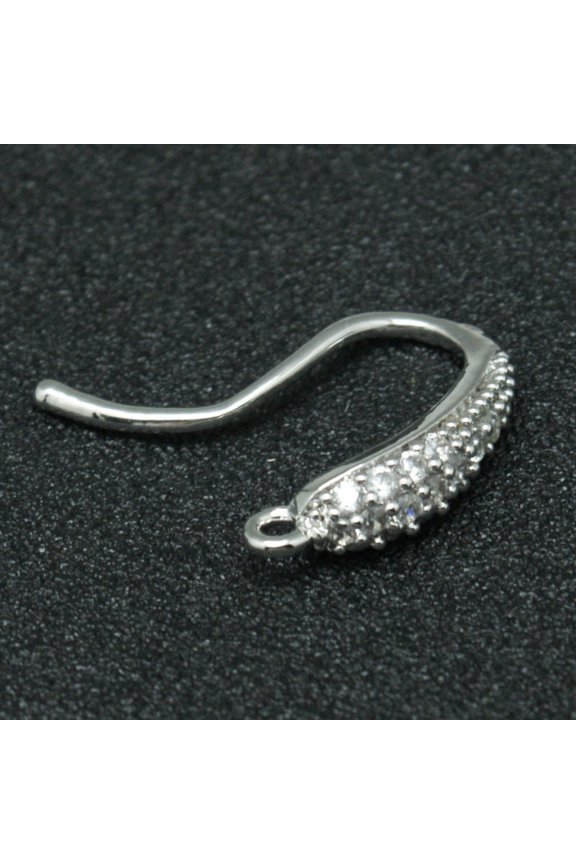 Brass 1 pair Brass Micro Pave Cubic Zirconia Earring Hooks Ear Wire Platinum 18x10x4mm Hole: 1mm Pin: 1mm
