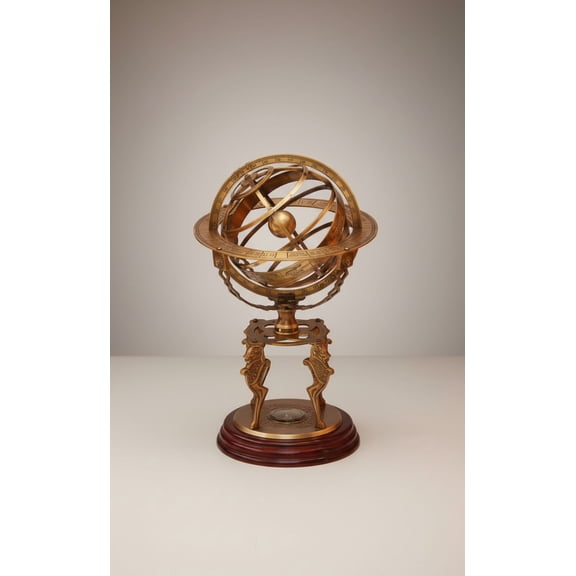 Brass 18" Armillary Globe Sphere Engraved with Compass and wooden base Home Decor