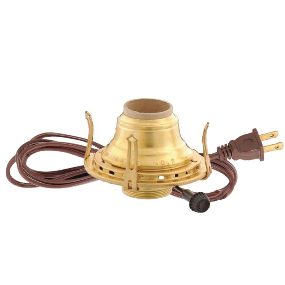 Brass 2 Electric Converter Burner for Oil Lamps with Brown Cord